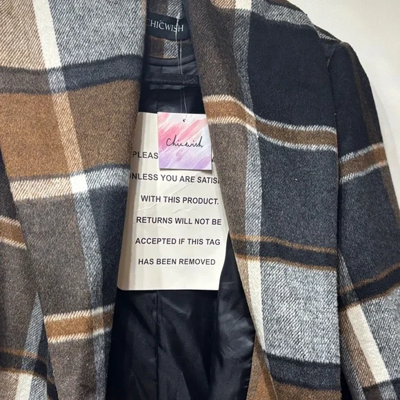 Chicwish Plaid Cape Jacket in Black, Gray, and Brown - Picture 2 of 4